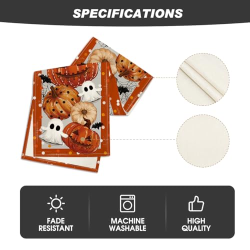 Halloween Table Runner 13x72 Inch Orange Beige Durable Polyester Home Decor