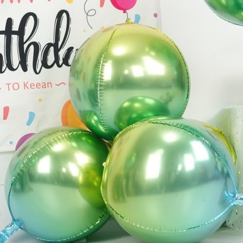 22 Inch Gradient Green Round Foil Balloons - Set of 6 for Party Decor