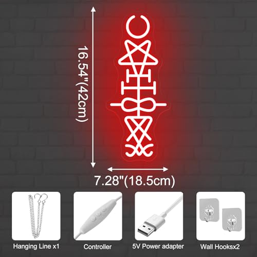 Lucifer Sigil Neon Sign for Gothic Room Occult Decor Halloween Wall Accent - Red LED