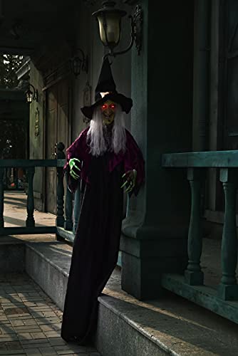 72-Inch Hanging Halloween Witch Decor with Glowing Eyes - Outdoor Haunted House Prop