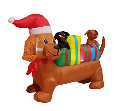 Lighted Christmas Inflatable Dog Scene with Gift Boxes - 4 Ft Holiday Yard Decor