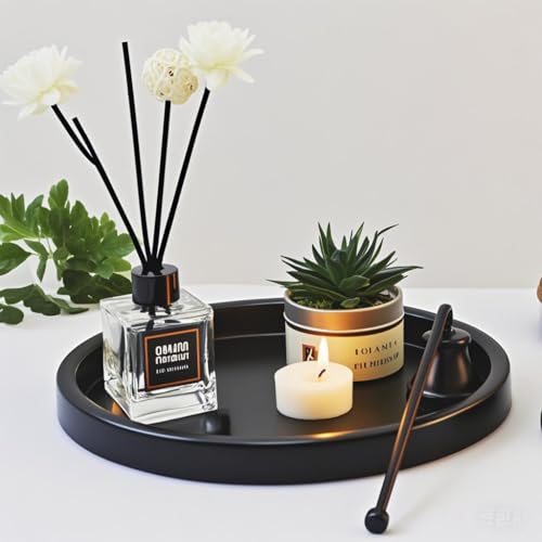 Black Metal Candle Tray 11.5 Inch Decorative Serving Tray for Wedding & Home