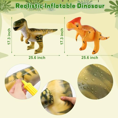 Halloween Dinosaur Trunk or Treat Car Decorations Set - 17 Pcs with Inflatable Dinosaurs & Warning Tape