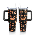Halloween Pumpkin Face 40oz Insulated Tumbler Cup with Handle & Straw - Variation 01