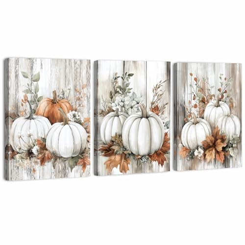 Set of 3 Fall Pumpkin Wall Art Rustic Canvas Prints Farmhouse Thanksgiving 12x16 - Pumpkin