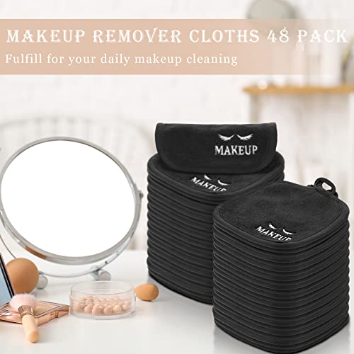 Reusable Makeup Remover Cloths Set - 48 Black Microfiber Face Towels, 5x5 Inches, Gentle & Washable
