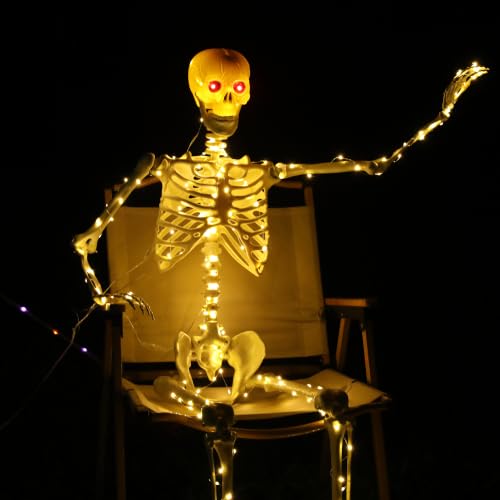 Starweeks White Light-Up Skeleton Halloween Decoration - 53 Inches, Poseable Full Body, Indoor Outdoor Yard Porch Decor