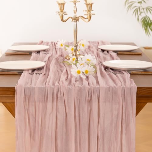 Dusty Pink Cheesecloth Table Runner 10ft x 3pcs Fall Boho Wedding Home Decor