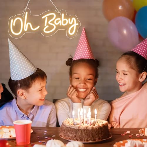 Warm White Oh Baby Neon Sign for Baby Shower & Gender Reveal Backdrop - 16.5x6.9 Inches Dimmable LED Light