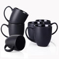 Matte Black Coffee Mugs Set of 6, 16 oz Ceramic Large Handle Cups for Hot Drinks