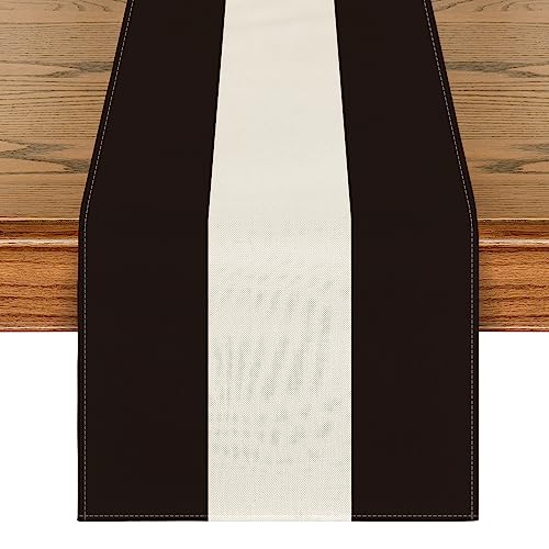13x72 Inch Table Runner Beige and Black Stripes for Halloween Party Kitchen Dining Decor