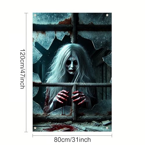 Halloween Neon Witch Window Cover 31x47 Inch Polyester Decor