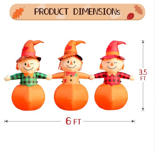 3-Piece Inflatable Outdoor Scarecrow & Pumpkin Halloween Yard Decoration with Lights - Fall Lawn Decor