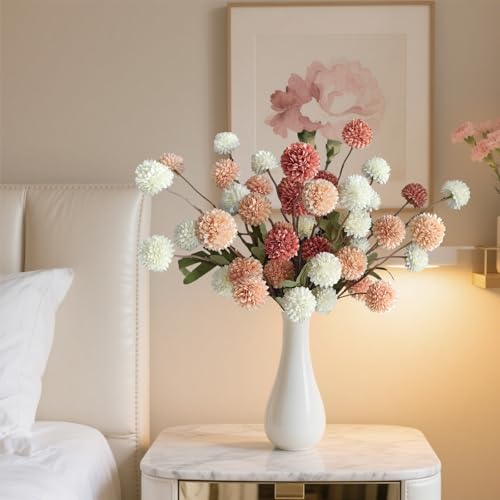 Artificial Mum Flowers with Long Stems - Pink Mixed 10 Pcs Faux Floral Arrangement for Home Decor