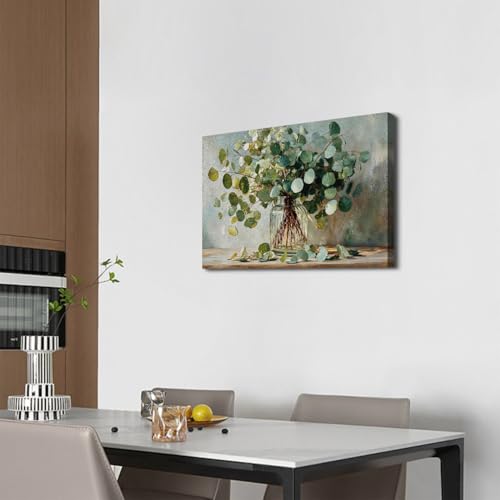 24x16 Eucalyptus Wall Art Canvas - Sage Green Botanical Decor
