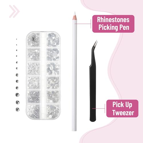 Rhinestones 2000 pcs with Tweezer & Picking Pen for DIY Crafts & Nail Art