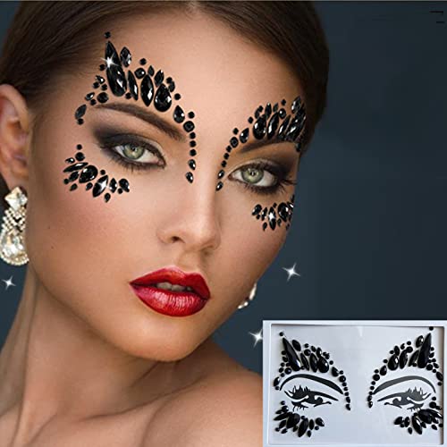 Black Halloween Face Gems Collection 3 - 2 Sheets Resin Glitter Stickers for Face Makeup & Decorations