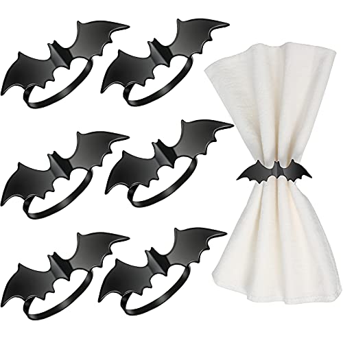 Halloween Bat Napkin Rings - Black Metal Table Decor (6 Pack)
