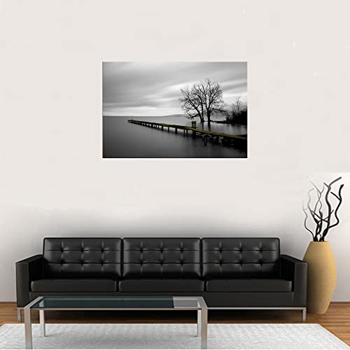 Lake Trees Canvas Wall Art - 36x24 Inch Modern Minimalist Landscape Painting for Living Room Bedroom Office Decor Variation of Lake Trees