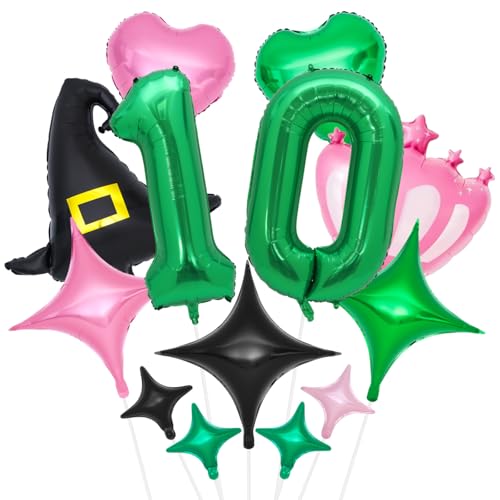 Pink & Green Witch Balloon Set for Birthday Party Decorations - Variation of Pink Green