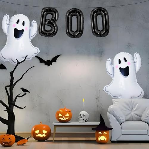 Ghost Boo Halloween Balloons Set - 16 Inch Black & Ghosts Balloon - Spooky Party Decorations - Variation of Ghost Boo