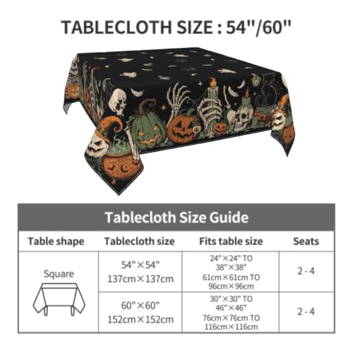 Halloween Square Tablecloth 54x54 Inch Water-Resistant Washable Spooky Skeleton Hands