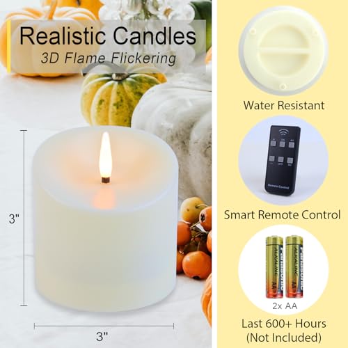 D3x3 Inch Waterproof Flickering Flameless Candles Set of 6 with Remote Timer - Ivory White
