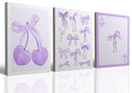 Framed Purple Coquette Bows Wall Art Set of 3 - 12x16 Inch Dorm Room Decor