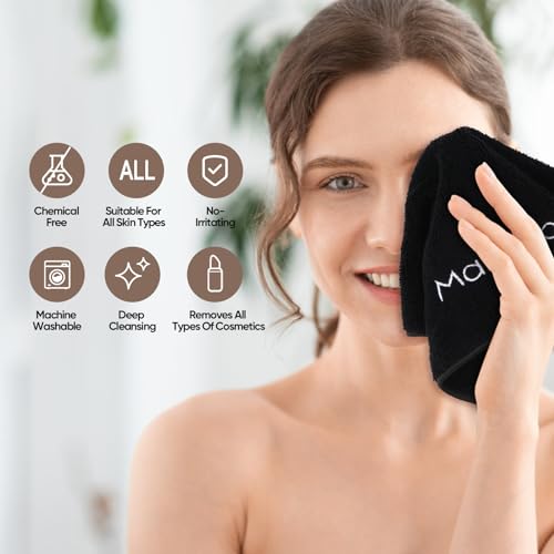 Black Makeup Remover Cloth 6 Pack - Washable Microfiber Face Towels 13x13 Inch