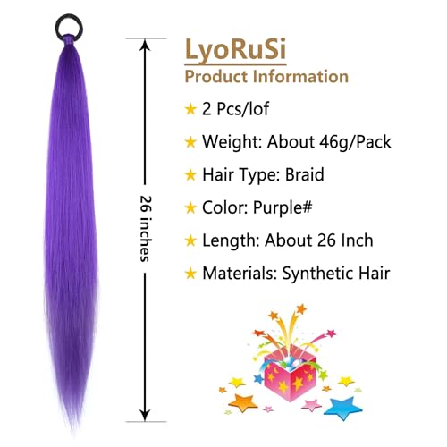 2 Pack 26 Inch Purple Ponytail Extensions with Elastic Tie for Women - Hot Water Shaping