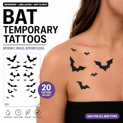 Halloween Vampire Bat Temporary Tattoos - Waterproof Body Stickers for Kids & Adults