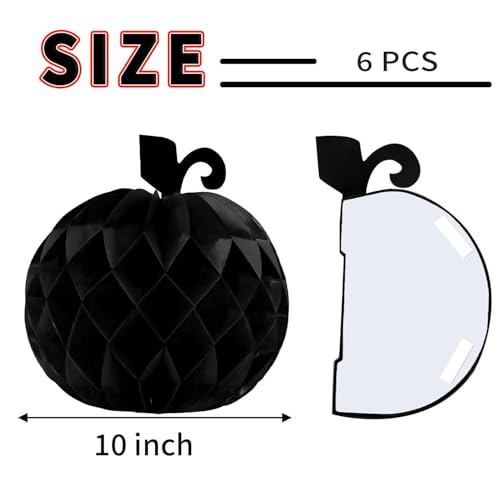 Black Pumpkin Honeycomb Decorations - 10 Inch Paper Centerpieces for Fall Parties (6 PCS)