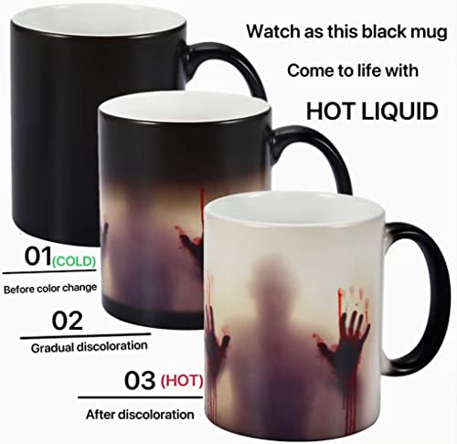 Color-Changing Halloween Zombie Coffee Mug - Black Blood Palm 75°C Thermosensitive Cup