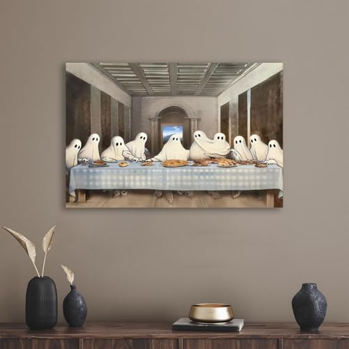 Halloween Canvas Wall Art Poster Spectral Last Supper Ghostly Figures for Living Room Bedroom