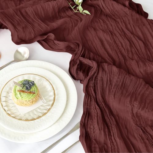 Burgundy 10FT Cheesecloth Table Runner 2 Pack for Christmas & Home Decor