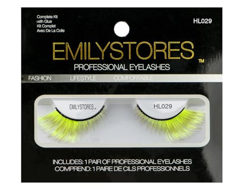 Neon Green & Black-Red Dramatic False Eyelashes for Halloween Costume – Yellow Variation