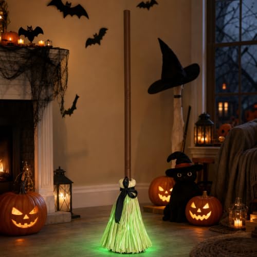Floating Animated Witch Broom Halloween Decor - 36 Inches