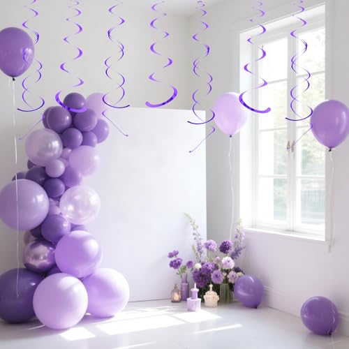 Pink Metallic Hanging Swirl Decorations Set - 30 Party Streamers with Light Purple Variation