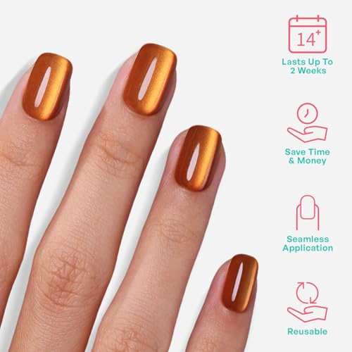 Short Square Press-On Nails - Burnt Orange Cat Eye Nails - Autumn Amber, Variation 1C