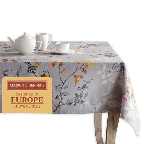 Maison d'Hermine Grey Equinoxe Tablecloth - 70x120 Inches, Reusable Cotton