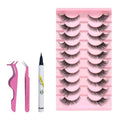 Dramatic 3D Mink False Eyelashes - Wispy Cat Eye Style, Black + Eyeliner & Tools