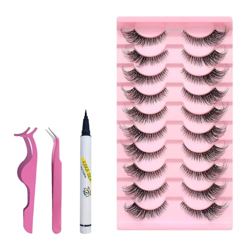 Dramatic 3D Mink False Eyelashes - Wispy Cat Eye Style, Black + Eyeliner & Tools