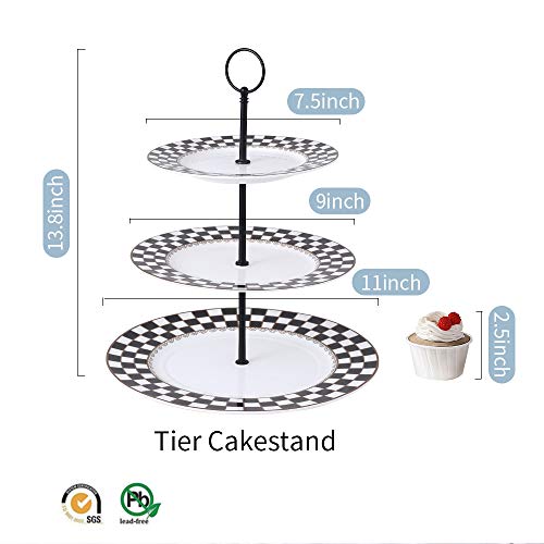Porlien Checker Pattern 3-Tier Cake Stand for Desserts, Cupcakes & Pastries