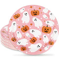 Pink Ghost & Pumpkin Halloween Paper Plates 7 Inch - 24 Pack Disposable Party Tableware