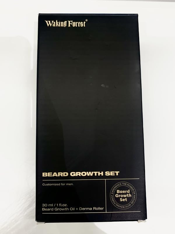Waking Forest Derma Roller 0.25mm & Beard Oil(1oz), Sandalwood Beard Kit, Microneedle Beard Roller with 540 Titanium, Natural Moisturize with Vitamin E Beard Oil for Men, Fathers Boyfriend Dad