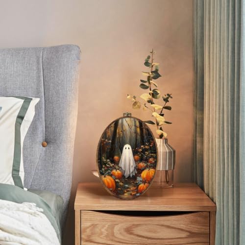 Ghost Pumpkin Oval Wall Art Decor - Fall Halloween Wall Hanging - 8.5x11 Inch - Variation: Ghost-9