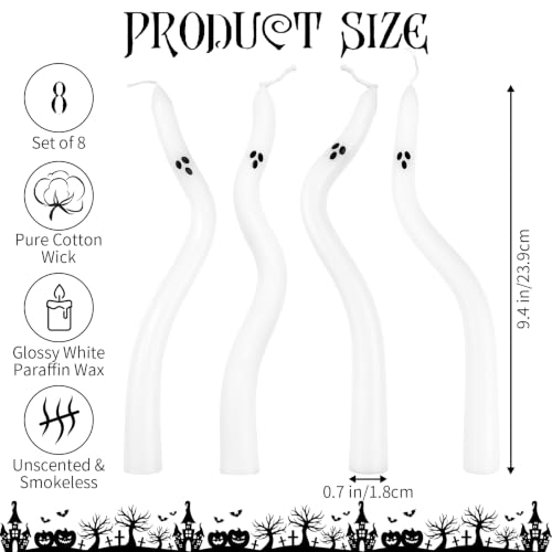 8 Pack Halloween Ghost Taper Candles - Indoor Decorations Set