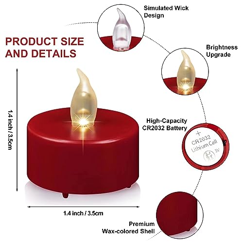Battery Operated Flameless Tea Lights 24 Pack - Red, No Remote Control