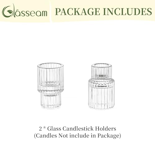 Glass Taper Candle Holders 2 Pcs Small Clear Table Decor - Elegant & Durable
