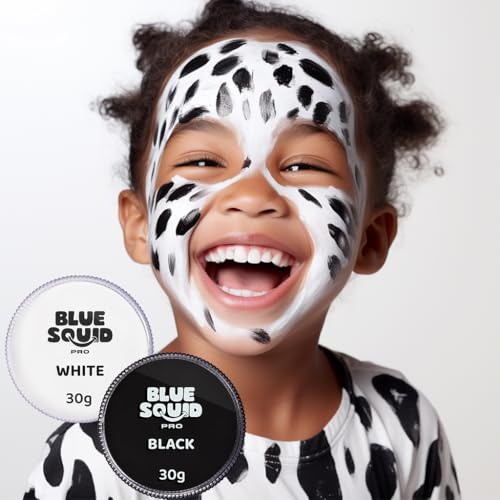 Blue Squid Water Based Face & Body Paint Set - Classic Black & White 30g - Kids & Adults Costume, Halloween, Cosplay